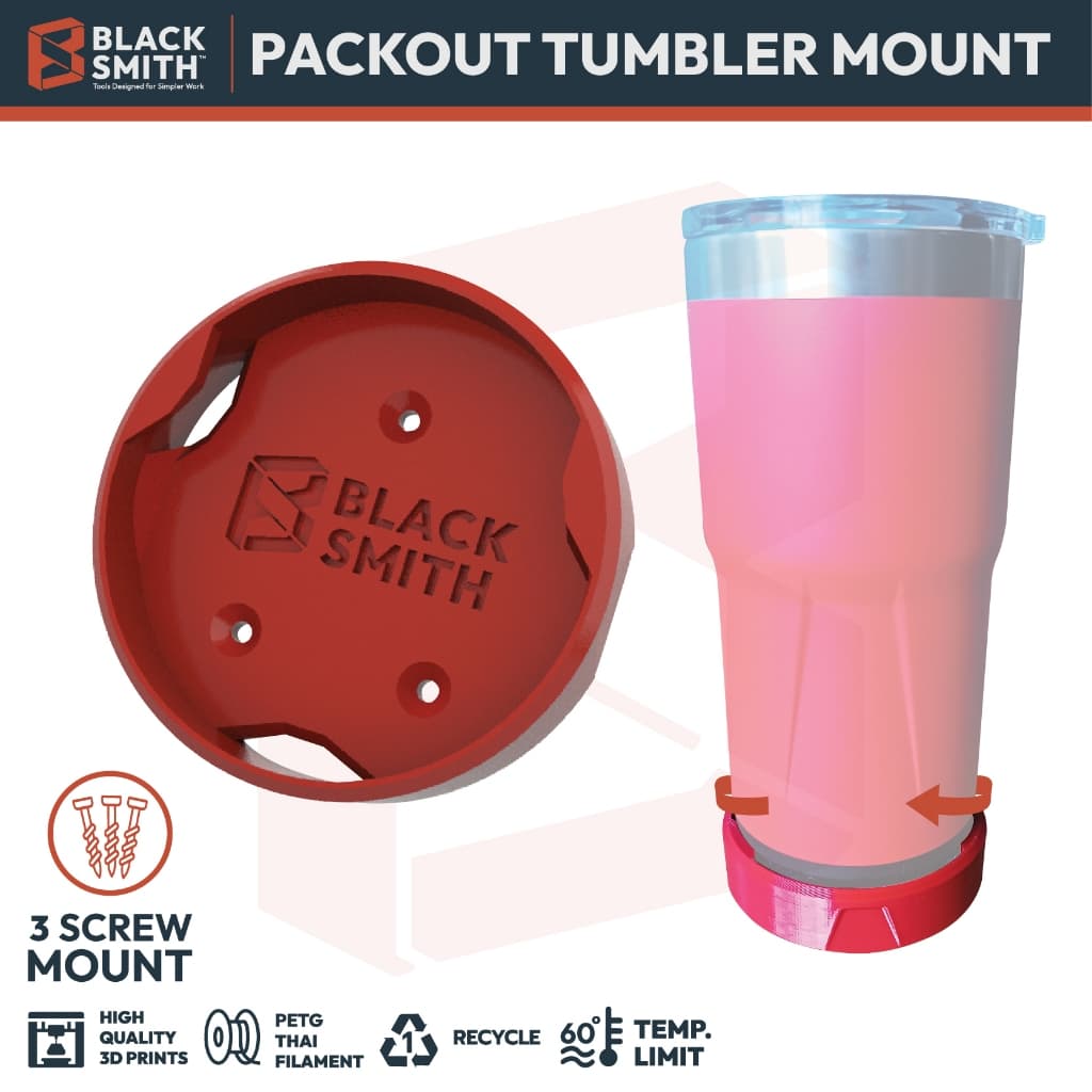 Packout Tumbler Mount ตัวยึดแก้วเก็บอุณหภูมิอเนกประสงค์ สำหรับ Milwaukee (โดยเฉพาะ) BlackSmith-แบรนด์คนไทย