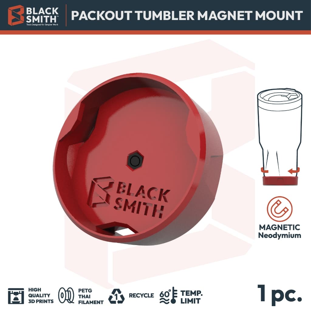 Packout Tumbler Mount ตัวยึดแก้วเก็บอุณหภูมิอเนกประสงค์ สำหรับ Milwaukee (โดยเฉพาะ) BlackSmith-แบรนด์คนไทย ติดแม่เหล็ก 1 ชิ้น,แดง Red
