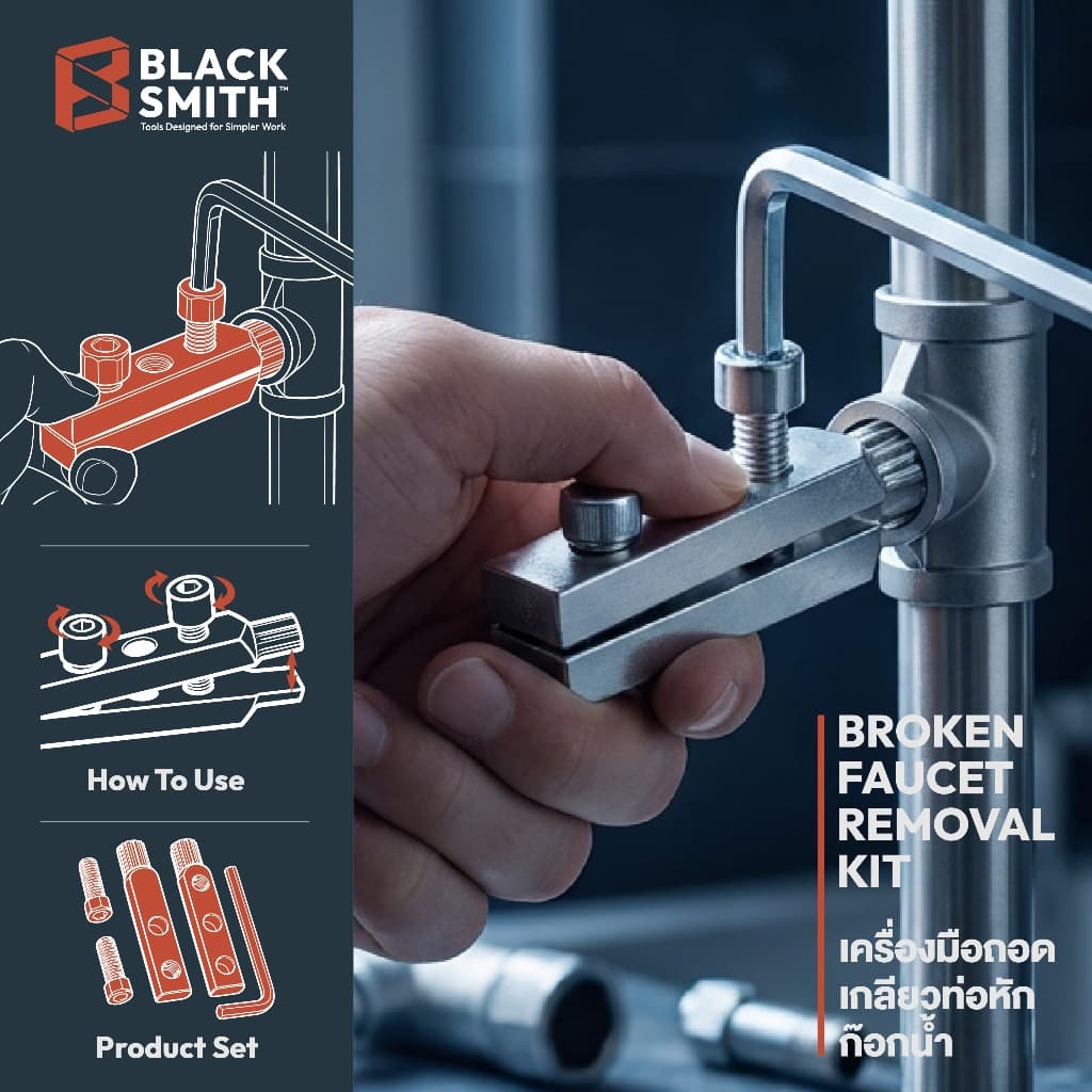 BROKEN FAUCET REMOVAL KIT เครื่องมือถอด เกลียวท่อหัก ก๊อกน้ำ